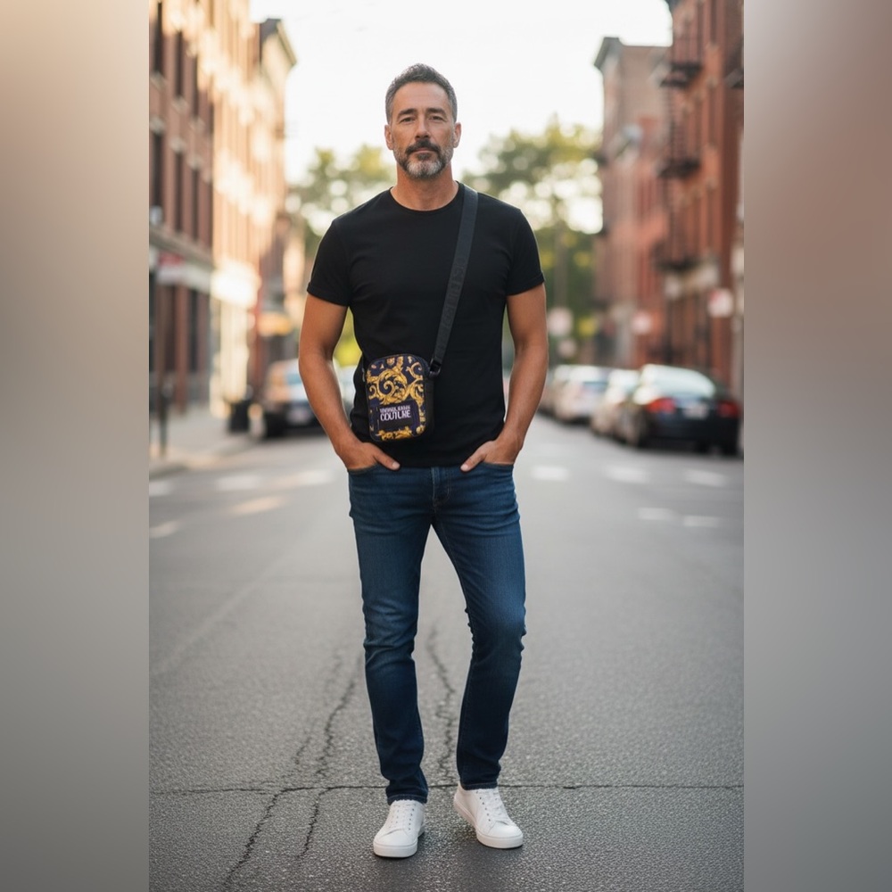 Versace Jeans Collection Navy Blue, Black and Gold Men's Bag